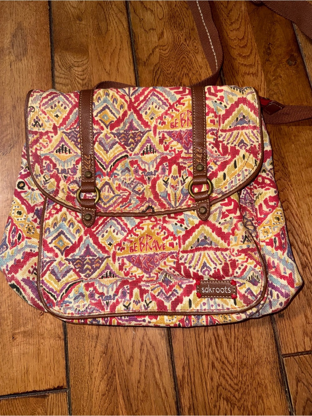 Sakroots Multicolor Geometric Canvas Crossbody - Red, Yellow, Blue, Pink